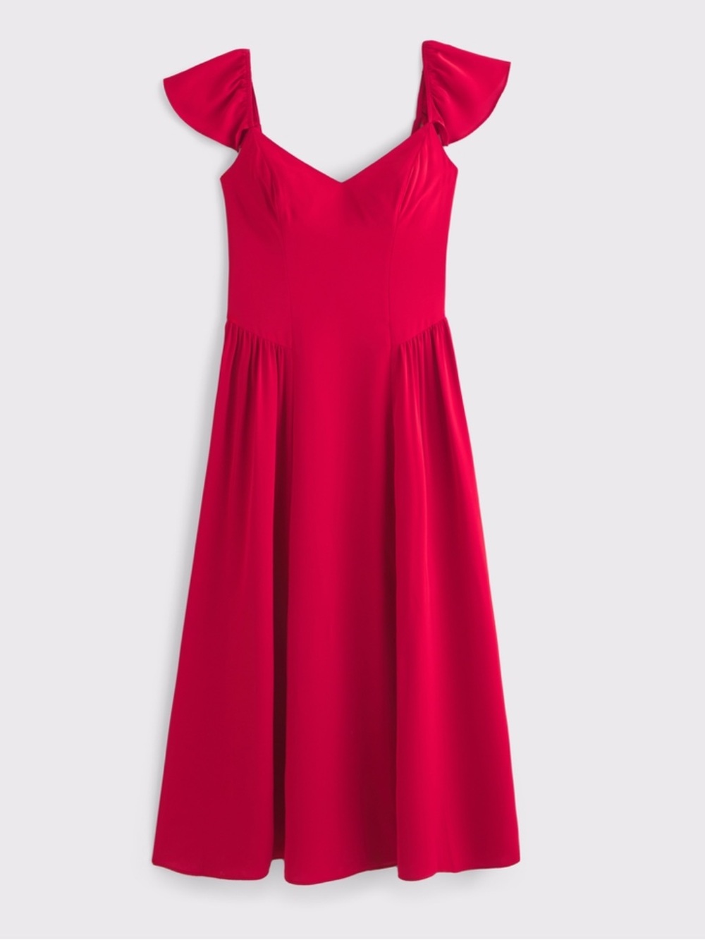Red Flutter-Sleeve Midi Dress